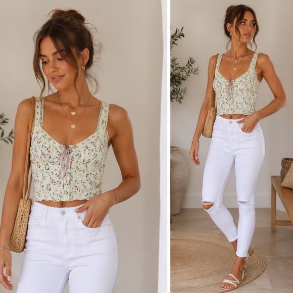 Urban Outfitters Tops - Urban Outfitters Floral Lace Trim Crop Tank – XS